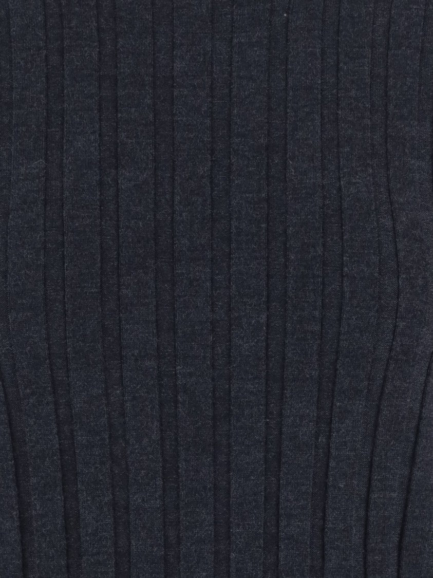Allude Navy Ribbed Crewneck Wool Sweater