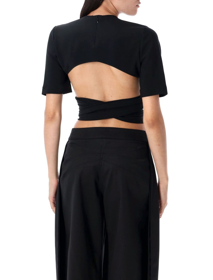 Alaïa Short-Sleeved Tie Top With Unique Self-Tie Waist