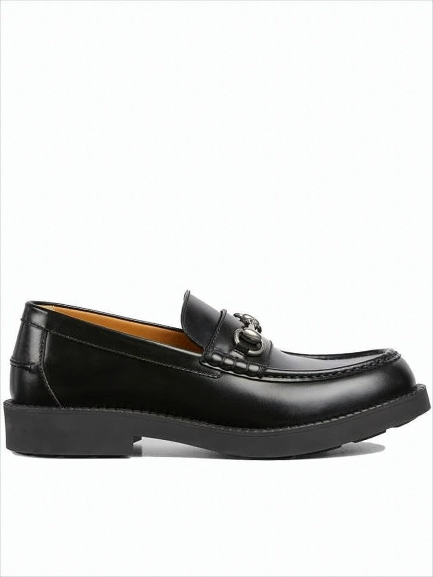 Gucci Leather Loafers With Interlocking Horsebit Detail