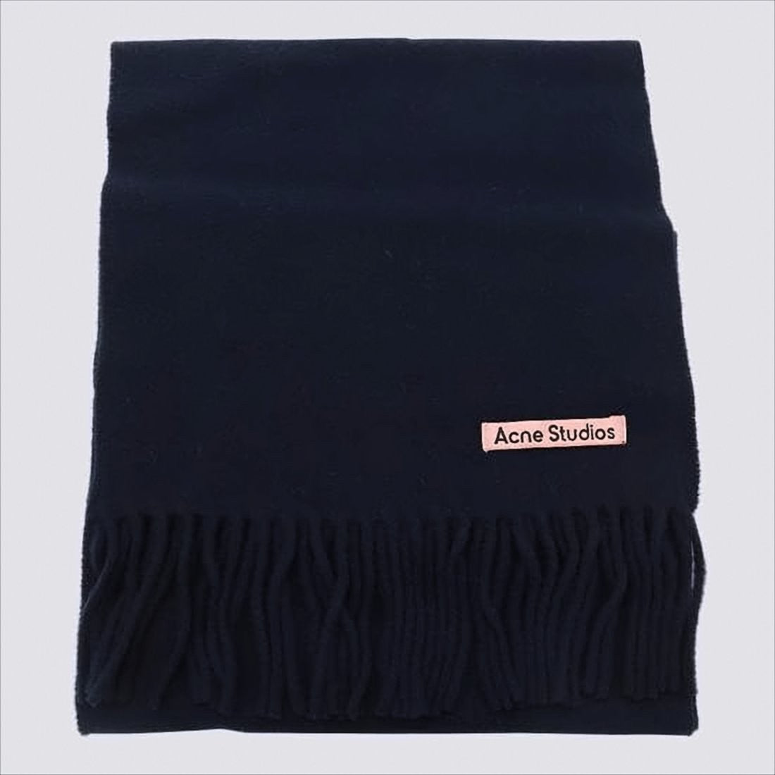 Acne Studios Deep Navy Wool Scarf With Fringed Ends And Contrasting Label