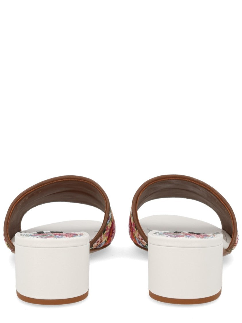 Dolce & Gabbana Brown Floral Embroidered Polyamide Sandals