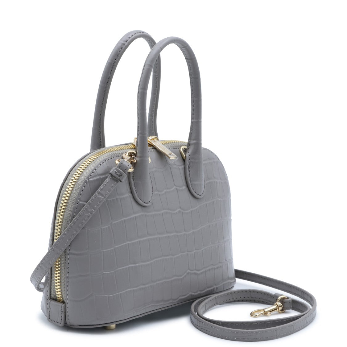 Self-Portrait Grey Croc-Embossed Leather Mini Bag