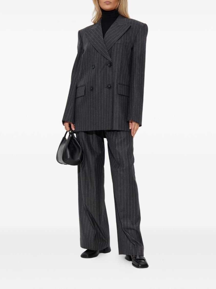 Sportmax Double-Breasted Oversized Anthracite Jacket With Pinstripe Detail