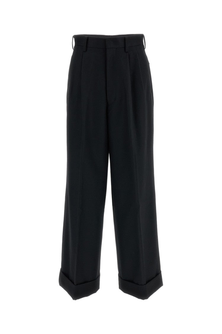 Junya Watanabe Black High-Rise Cuffed Wool Wide-Leg Pants