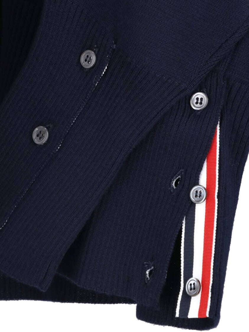 Thom Browne Cropped Cardigan Sweater With V-Neck And Striped Accents