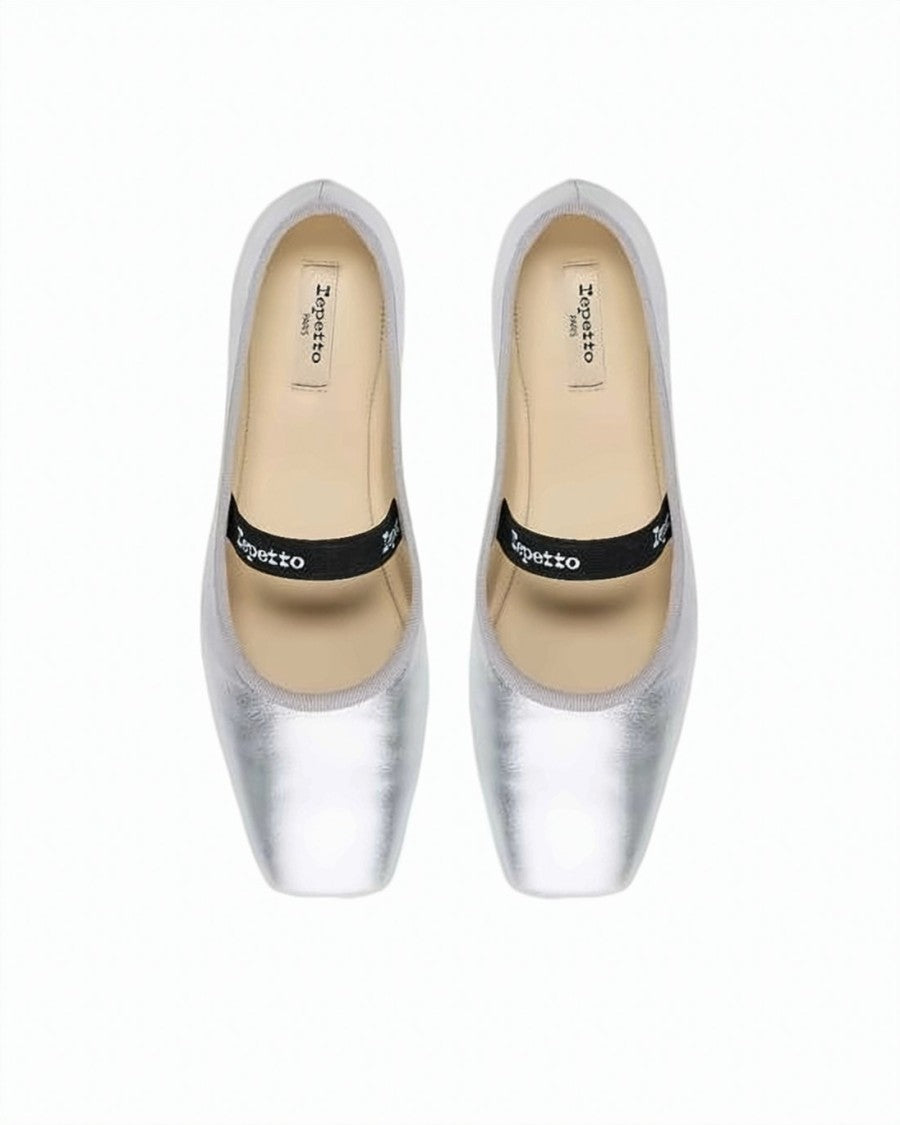 Repetto Metallic Silver Flat Shoes With Square Toe Design