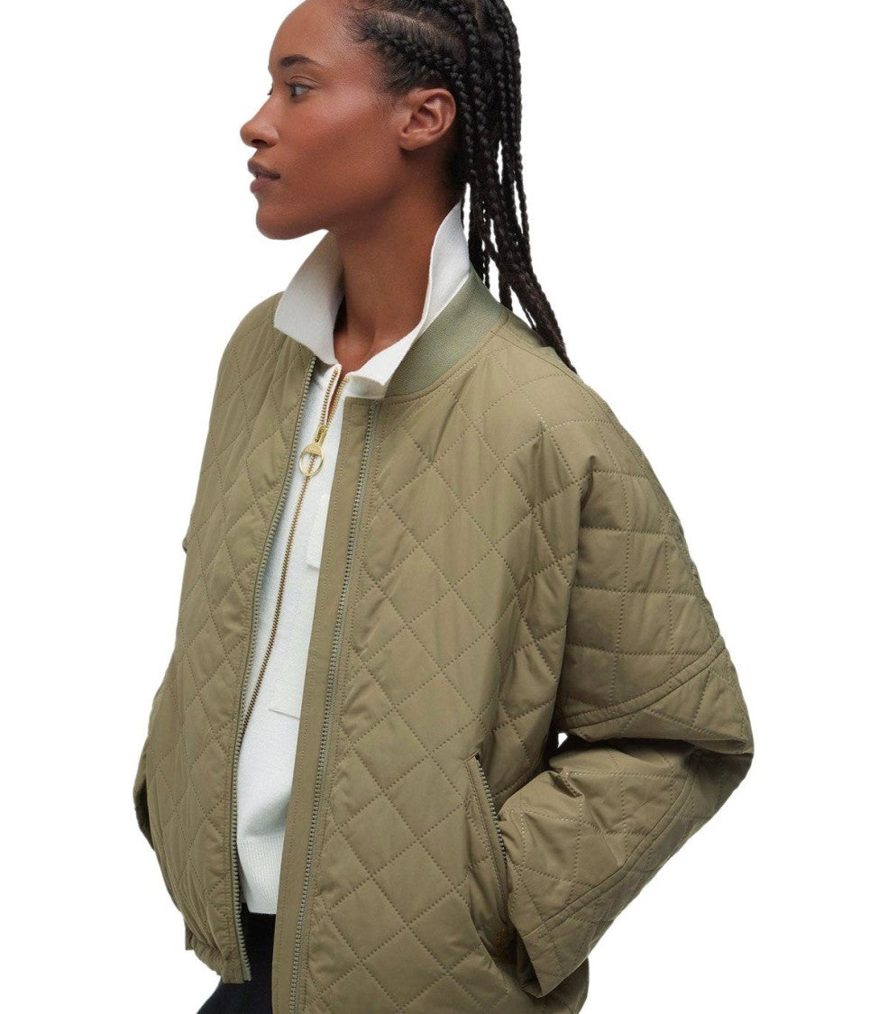 Barbour Emlyn Dusky Green Quilted Bomber Jacket