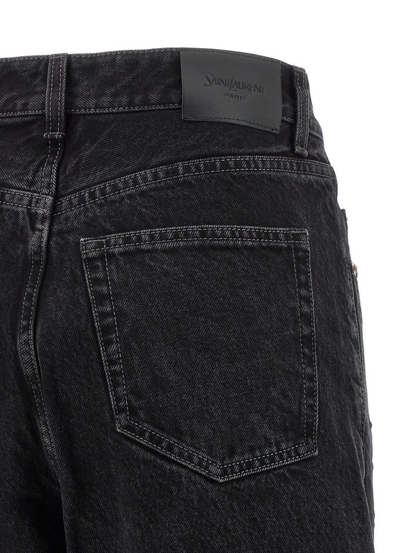 Saint Laurent High-Waisted V-Front Jeans In Black Denim