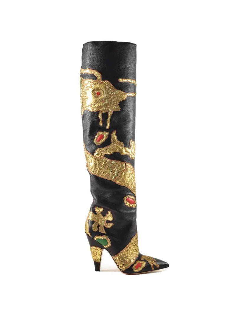 Valentino Garavani Black Python Details Boots