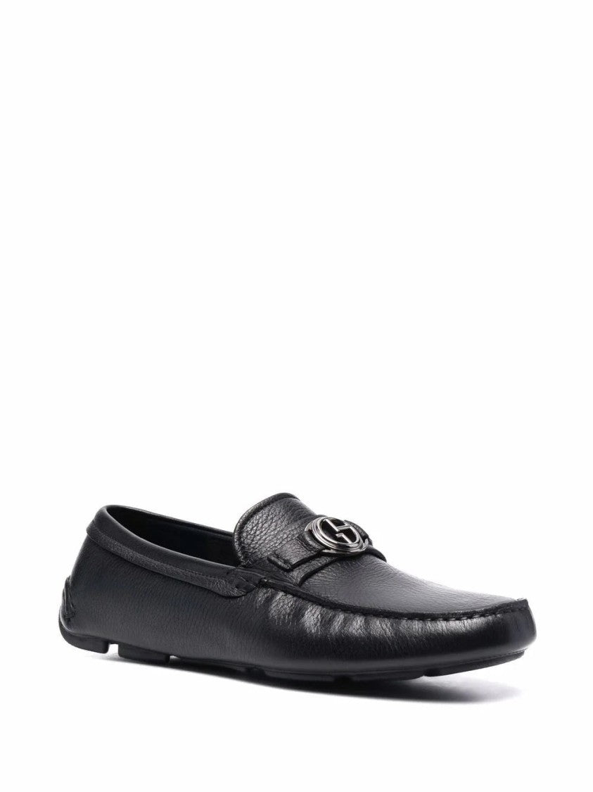 Giorgio Armani Textured Leather Black Driver Loafers