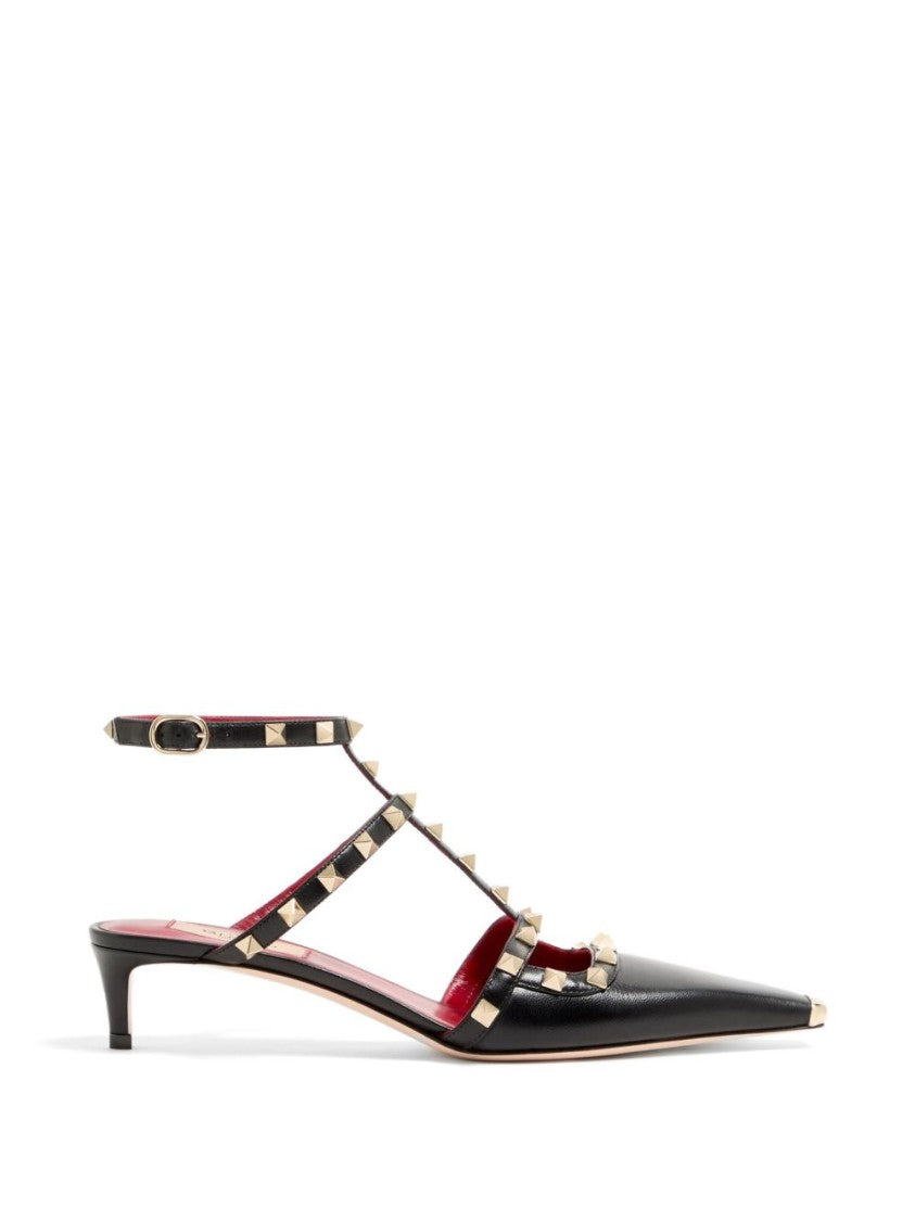 Valentino Garavani Gold-Tone Studded Strap Pointed-Toe Pumps