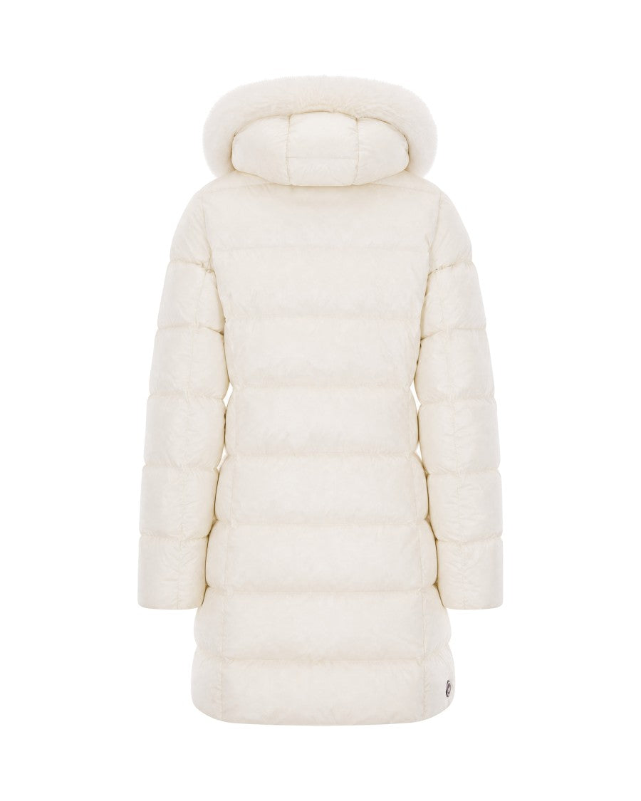 Colmar Cream Hooded Fur-Trimmed Long Down Coat
