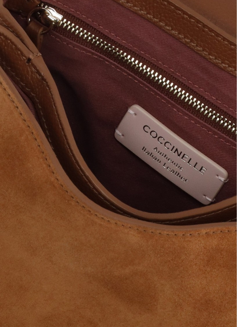 Coccinelle Elegant Suede Leather Shoulder Bag With Gold-Tone Hardware