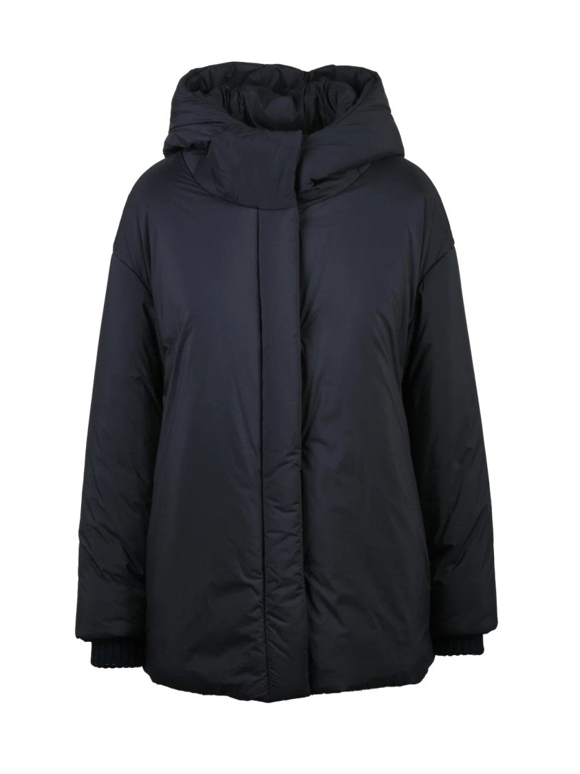 Herno Black Minimalist High Collar Polyamide Down Jacket