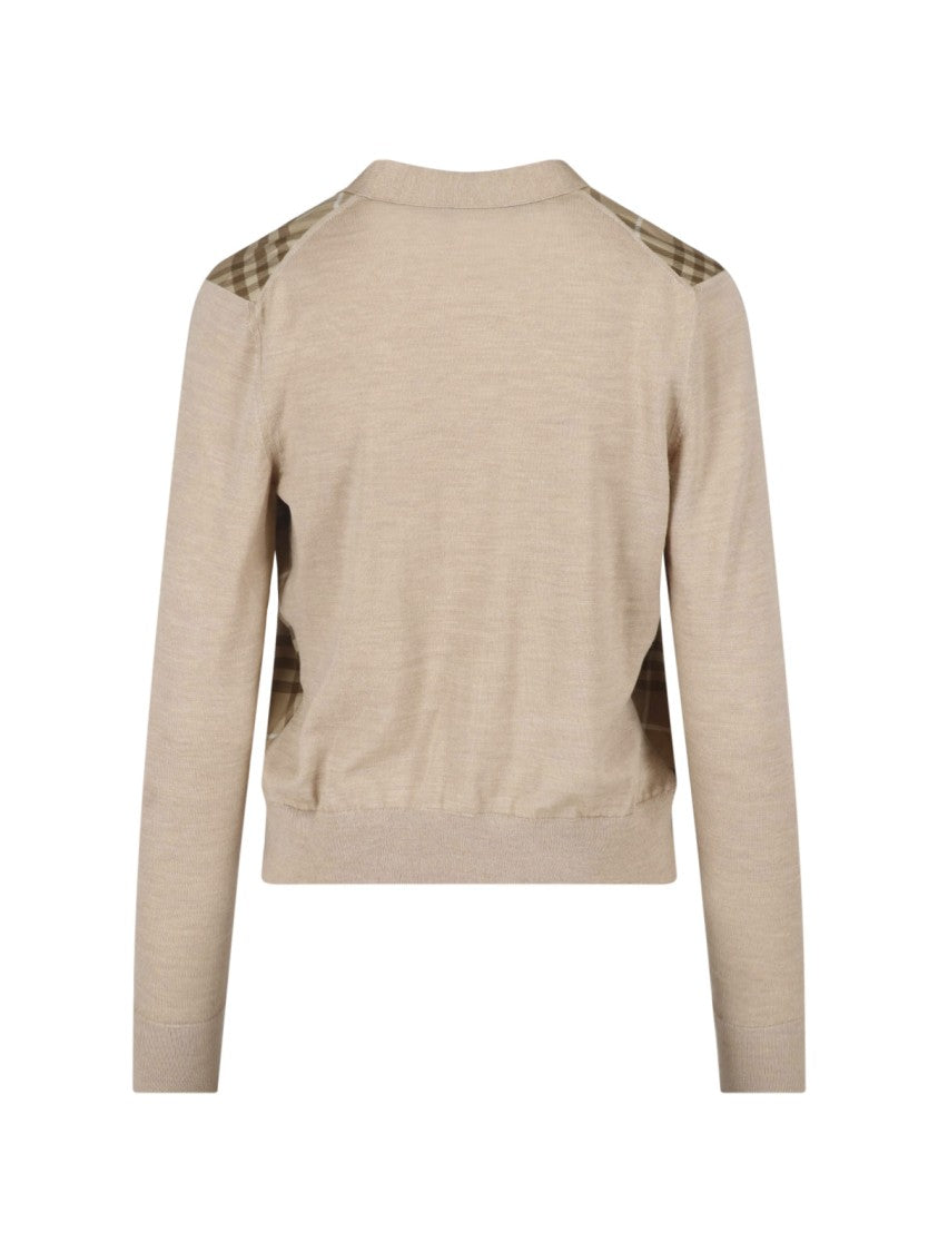 Burberry Beige Check-Pattern Cardigan With V-Neckline