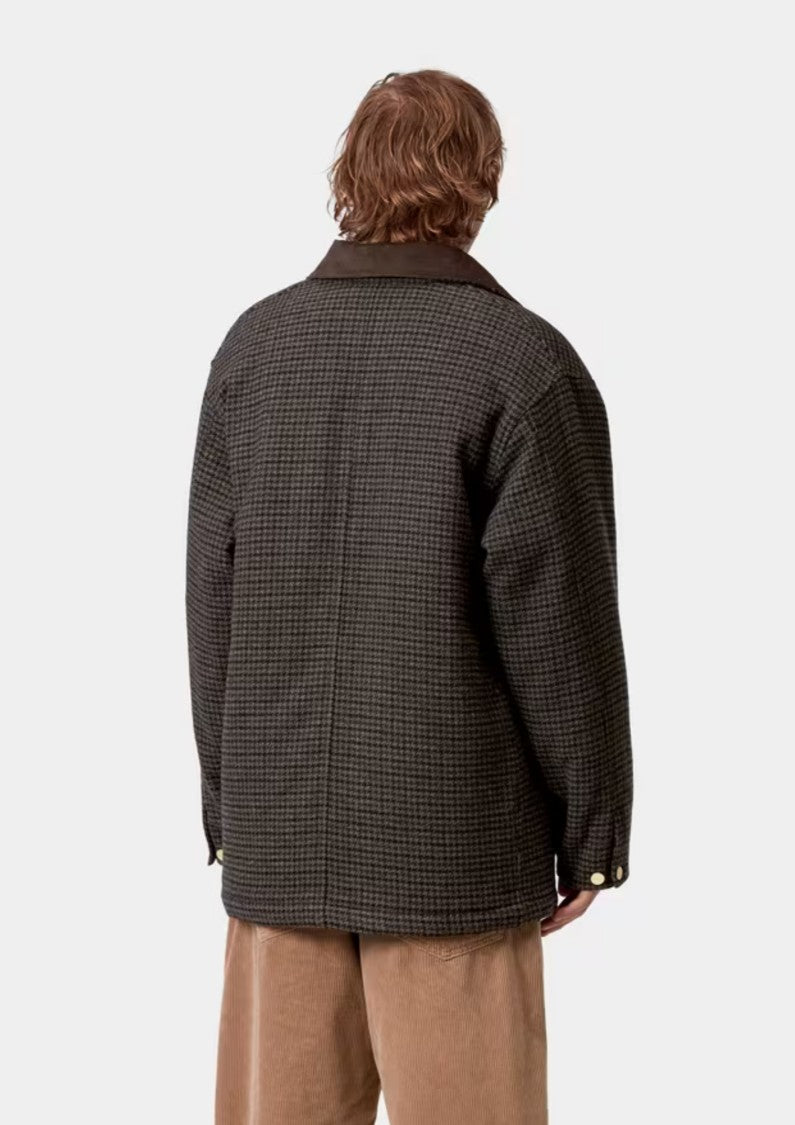 Carhartt Wip Brown Lowis Houndstooth Poly-Wool Quilted Chore Coat