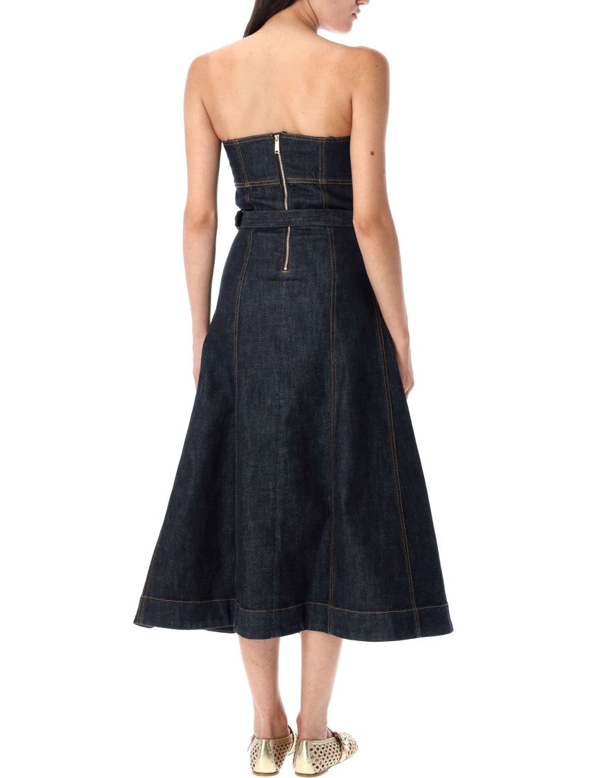 Self-Portrait Denim Bustier Long Dress