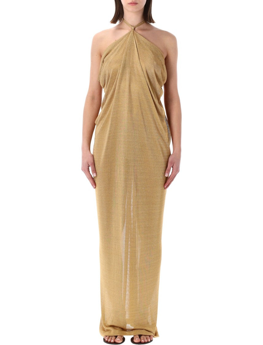 Alberta Ferretti Gold Lurex Draped Shimmering Long Dress