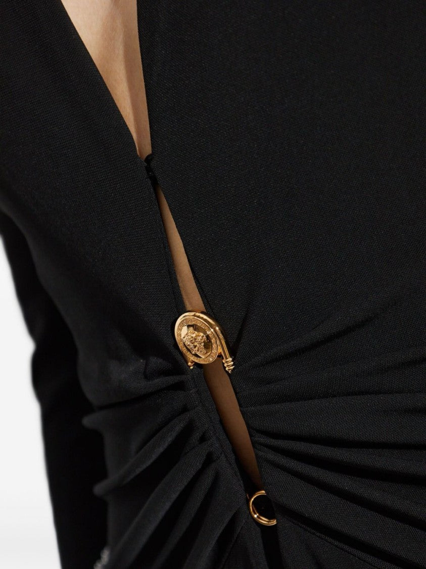 Versace Deep V-Neck Bodysuit With Gold Pin Detail