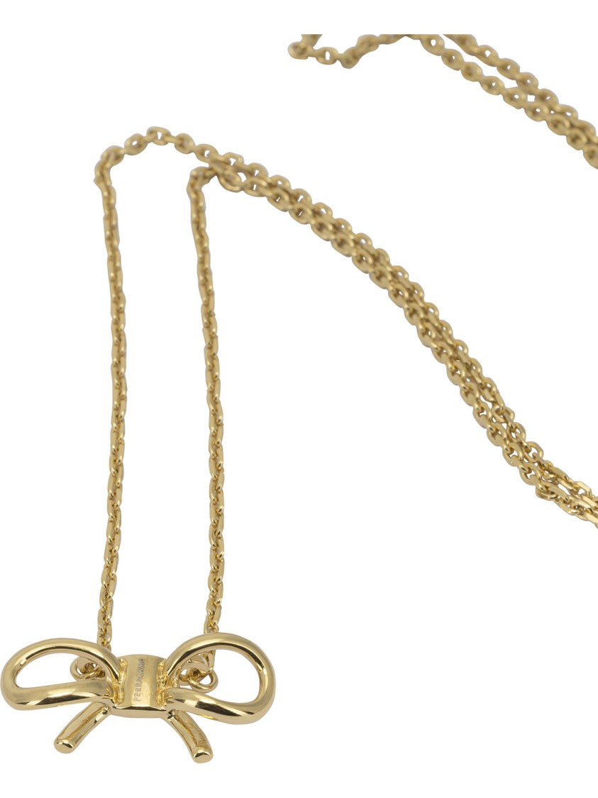 Ferragamo Gold-Toned Brass Necklace With Bow-Shaped Pendant