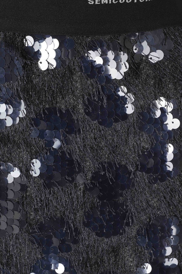 Semi Couture Midnight Blue Bindy Sequined Polyester Midi Skirt