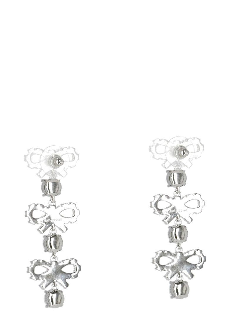 Self-Portrait Micro Bow Crystal Tiered Earrings