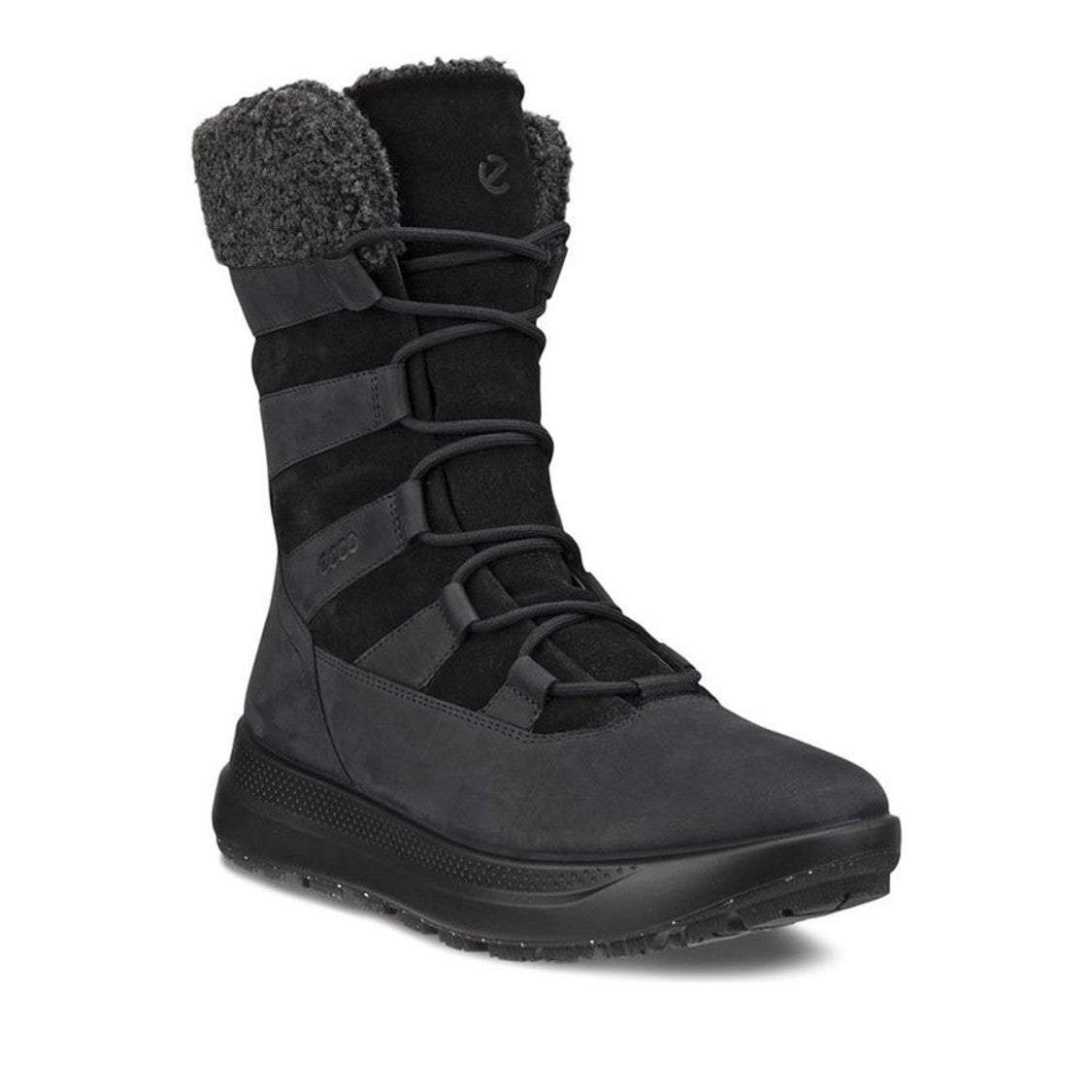 Ecco Black Solice Solice Textured Collar Lace-Up Nubuck Ankle Boots