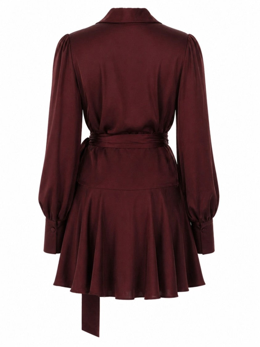 Zimmermann Mini Wrap Dress In Deep Burgundy Silk
