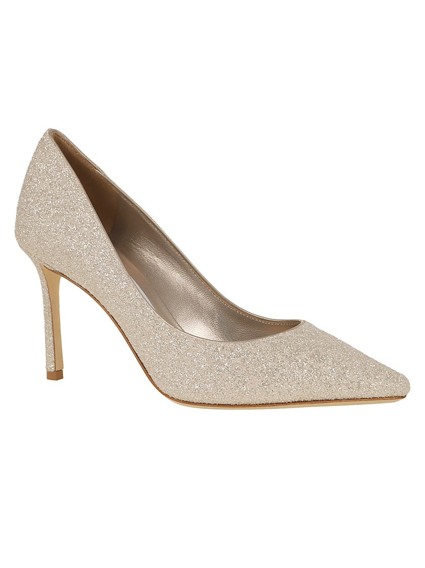 Jimmy Choo Pointed-Toe Glittery Gold Pumps With 85 Mm Heel