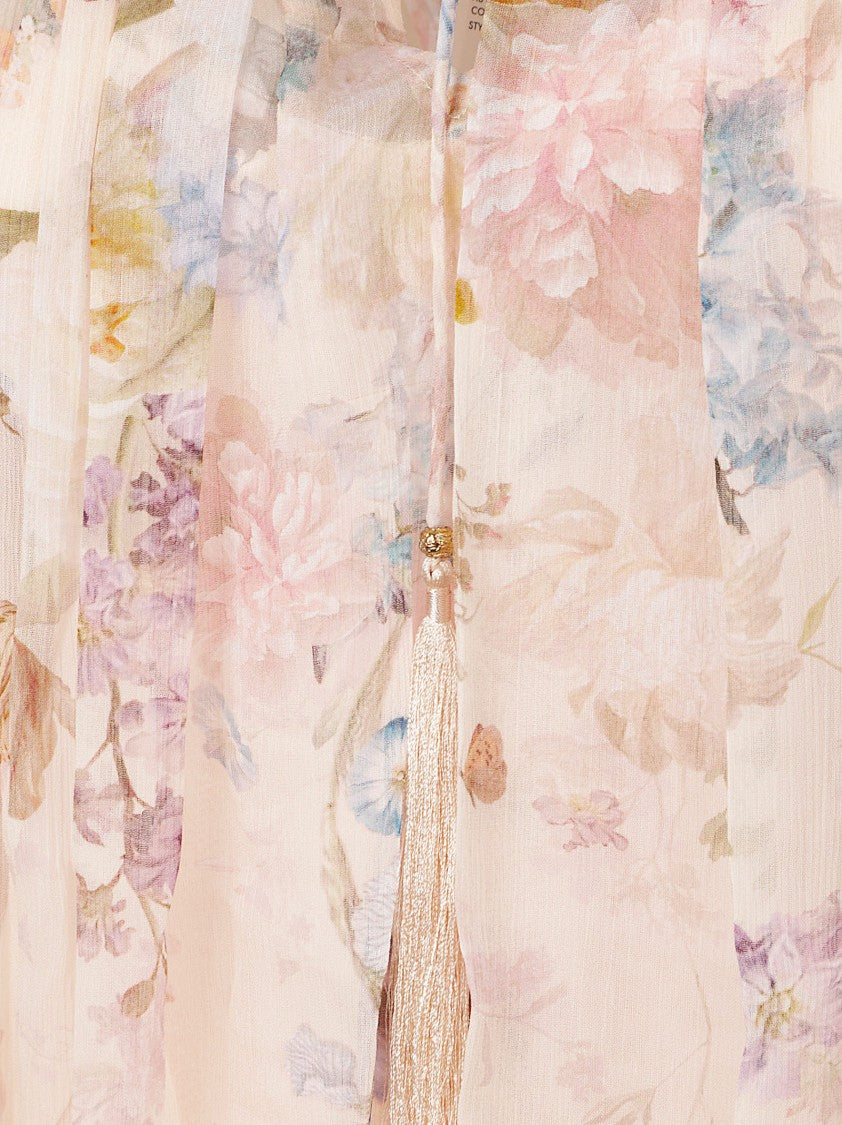 Zimmermann Ethereal Floral Print Sheer Blouse With Gathered Neckline