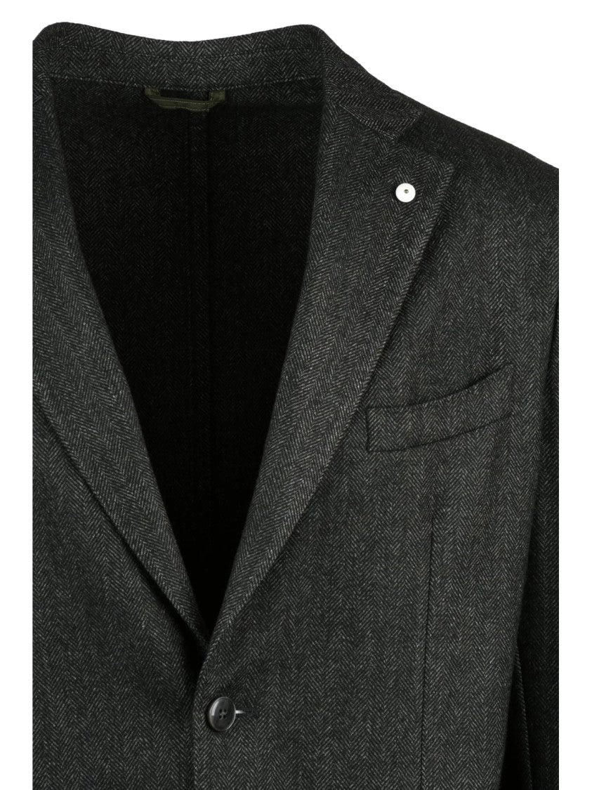 L.B.M. 1911 Tailored Herringbone Jacket With Classic Lapel And Buttoned Cuffs