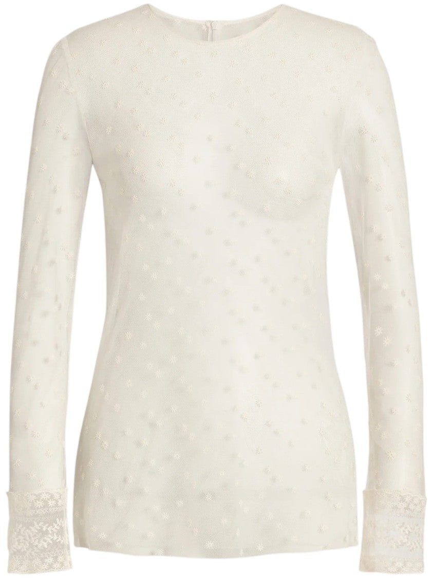 Alberta Ferretti Sheer Long-Sleeve Shirt With Polka Dot Pattern And Lace Accents