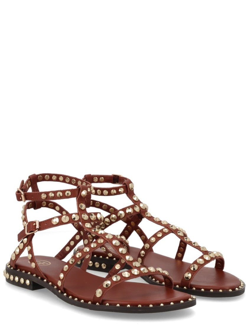 Ash Gladiator Buckles Studded Flat Sandals