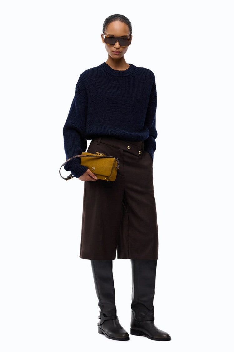 Pinko Brown Polyester-Viscose Blend Button-Tab Bermuda Shorts