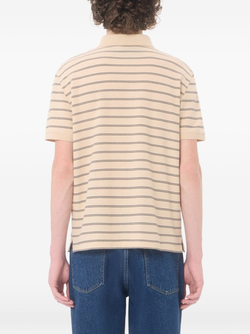 Valentino Garavani Beige Cotton Pique Navy Stripe Polo Shirt