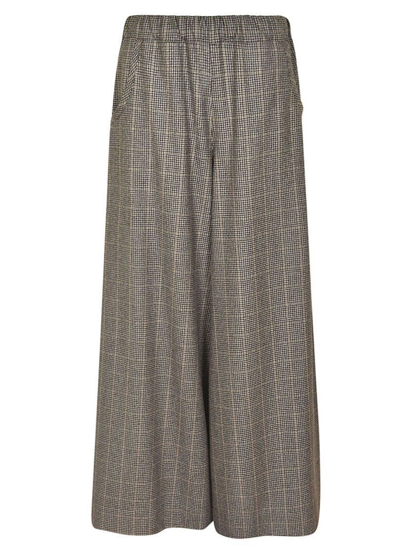 Barbara Tani Wide-Leg Wool Trousers With Classic Check Pattern