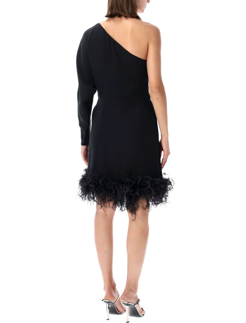 Valentino Garavani One-Shoulder Feather Hem Mini Dress