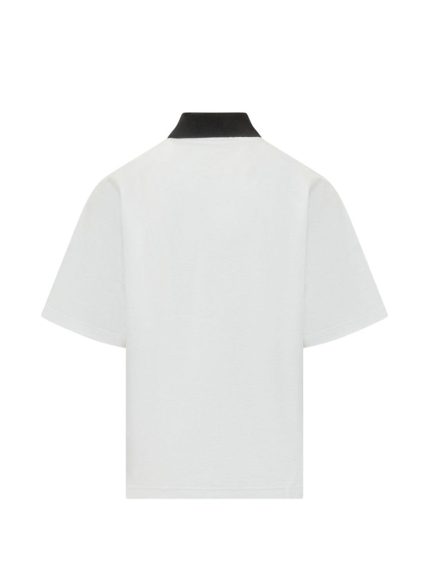 Lanvin White Knitted Button Collar Short Polo