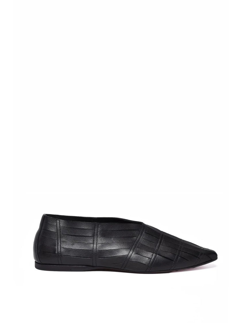 Pantanetti Black Checkered Embossed Pointed Leather Loafers