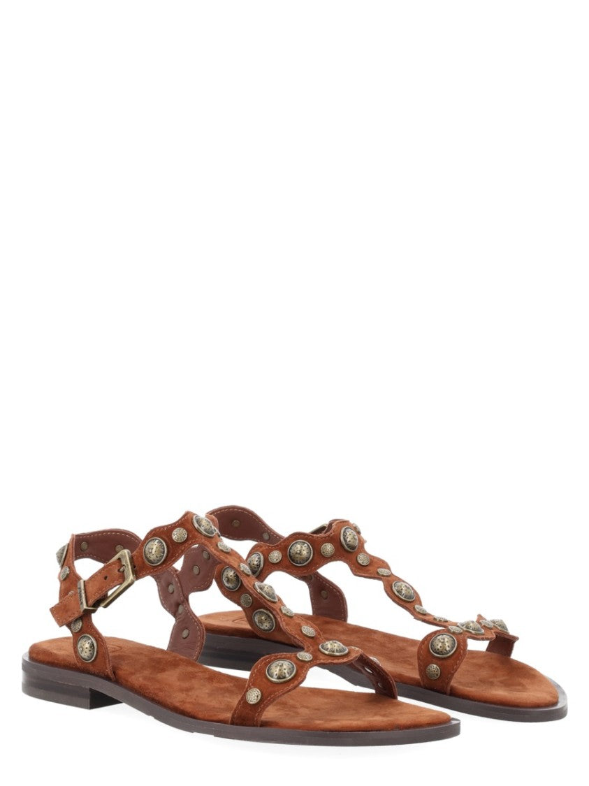 Ash Phanny T-Strap Studded Leather Sandals