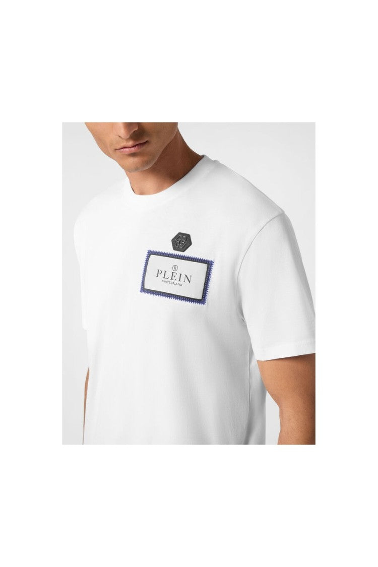 Philipp Plein White Cotton Logo-Patch T-Shirt