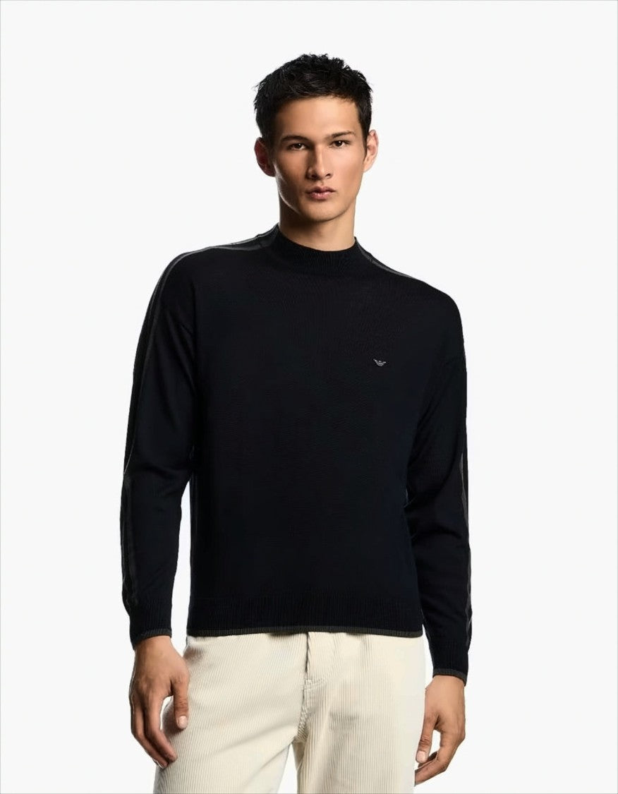 Emporio Armani Jacquard Knit Black Sweater With Crewneck