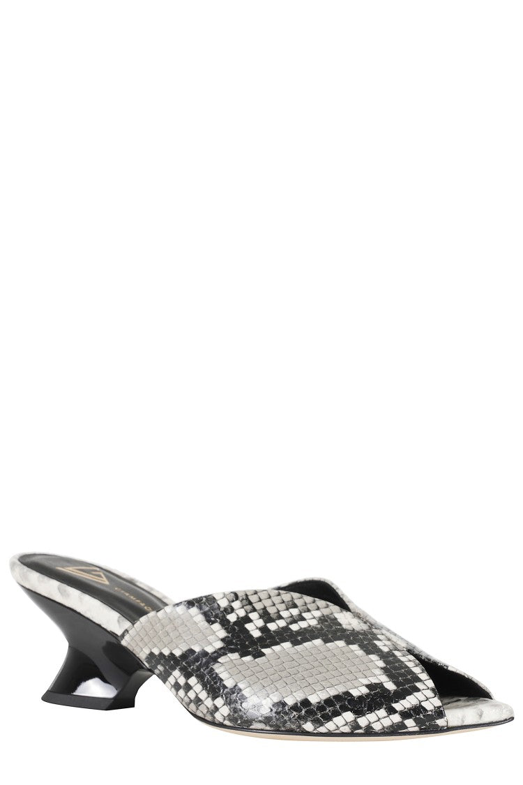 Giampaolo Viozzi Rock Grey Textured Snakeskin Pointed Toe Leather Mules