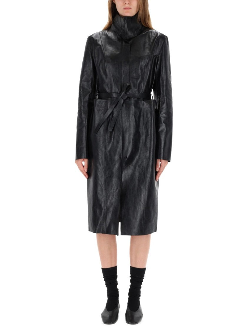 Our Legacy Knee-Length Calfskin Leather Trench Coat With Tailored Fit