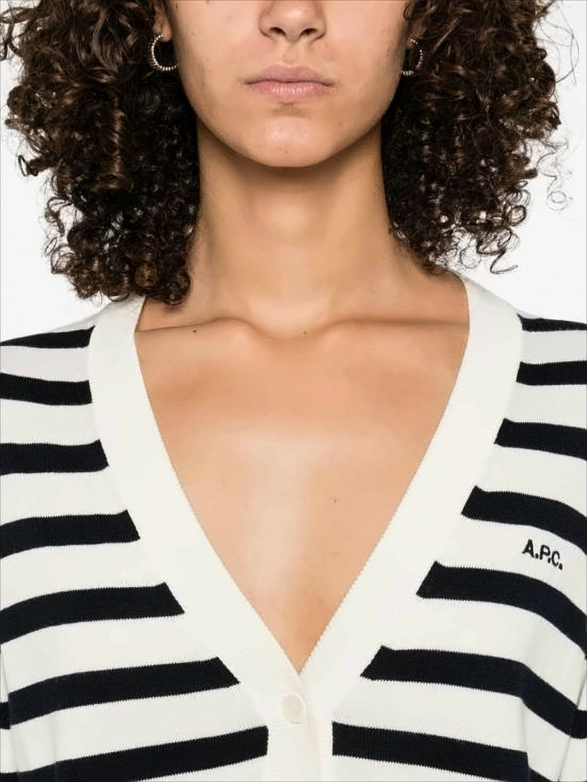 A.P.C. Cropped Black And White Striped Cardigan