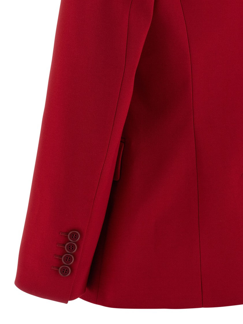 Mcqueen Single-Breasted Grain De Poudre Blazer With Peak Lapels And Puffed Shoulders
