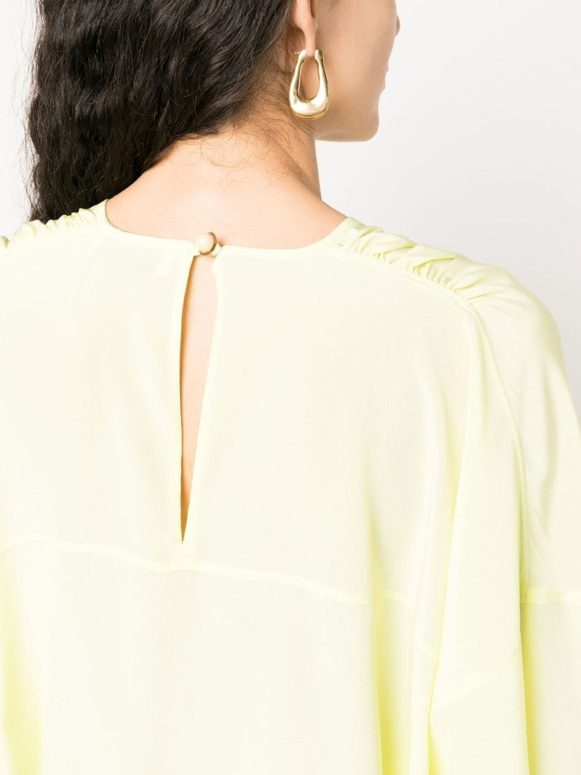 Lanvin Red Round Neck Silk Elbow-Sleeve Top