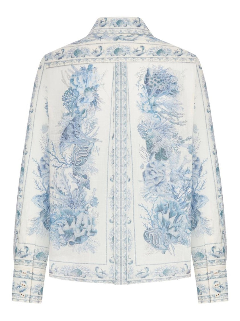 Zimmermann Botanical Print Cotton Shirt With Classic Collar