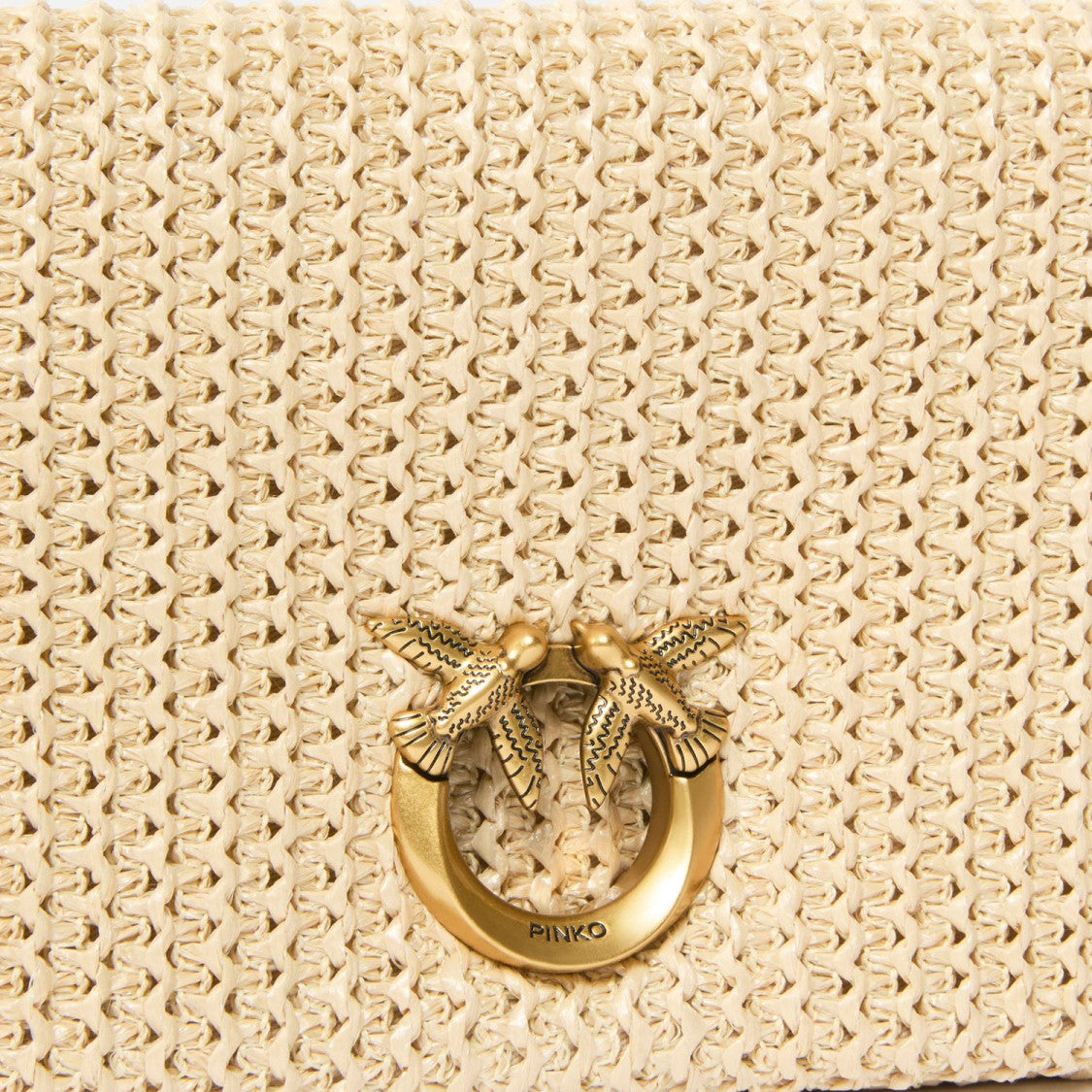 Pinko Rectangular Raffia Bag With Gold-Tone Logo Detail