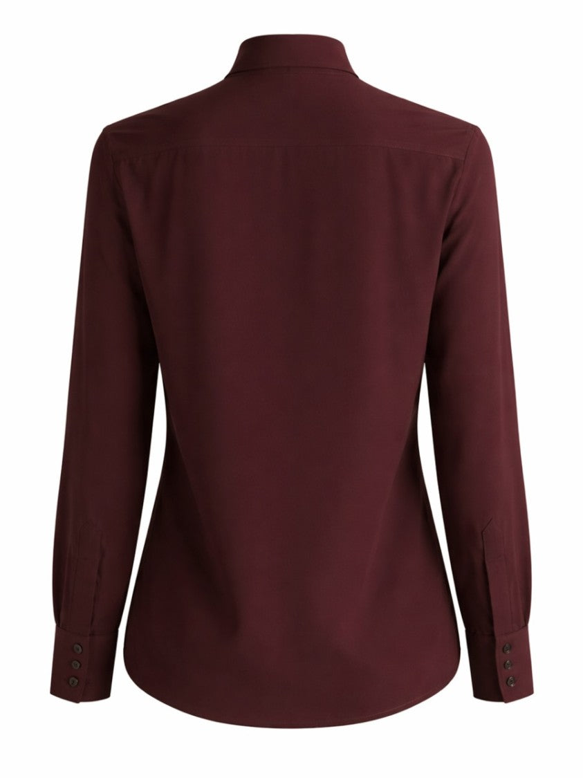Stella Mccartney Burgundy Silk Tie-Neck Fitted Blouse